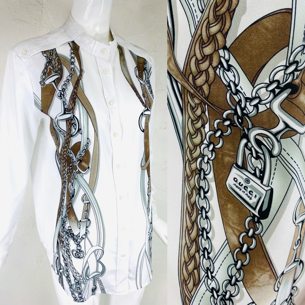 Vintage Gucci Tom Ford Era Silk Equestrian Horsebit Runway Blouse Top